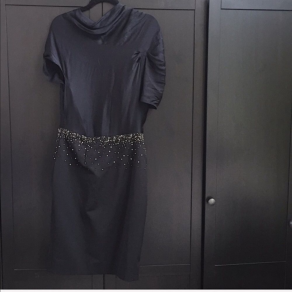 Lela Rose Black Silk Midi Dress with Lovely Beading